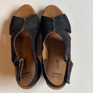 Clarks black suede sandal